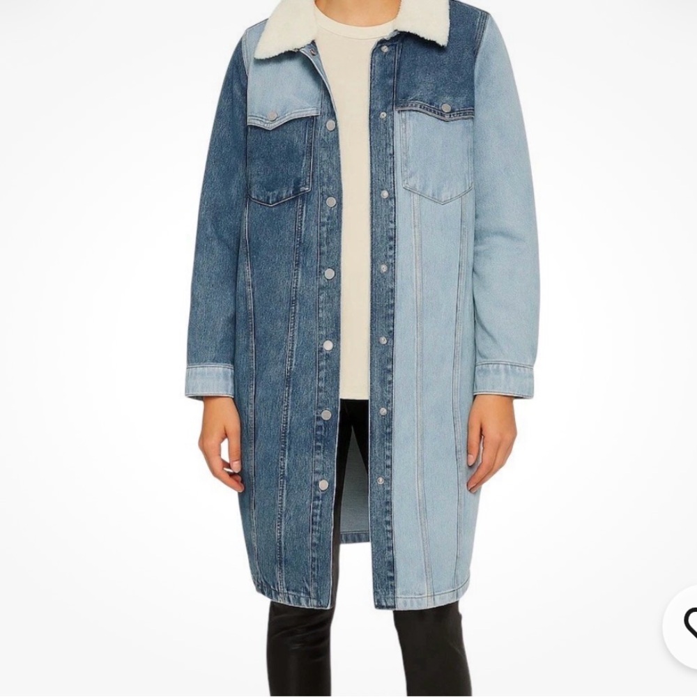 Blank NYC Two-Tone Denim Jacket with Shearling Collar - Picture 1 of 4